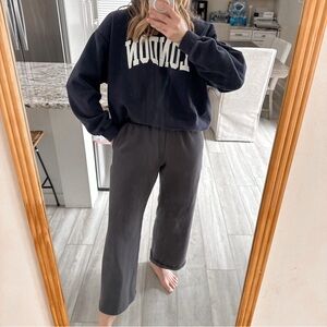 Edikted Charcoal Wide Leg Fleece Sweatpants Bow Back Detail High Rise XS